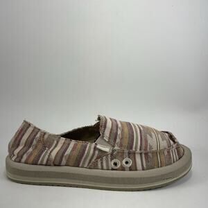 Sanuk Donna Slip On Casual Canvas Sneakers Womens Size 8 Striped Beach Surfer
